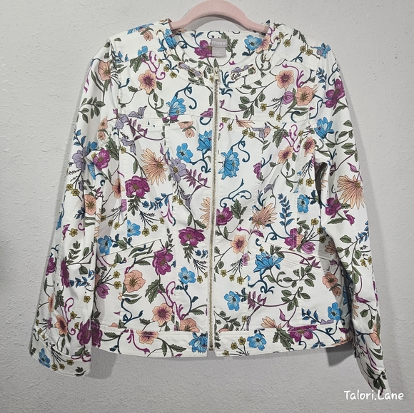 Chico's Jackets & Blazers - Chico’s Floral Gold Embellished Zip Jacket – Size 1 (M/8-10)